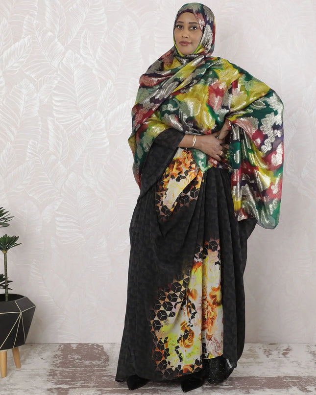 Multicolor Premium pure French (Fransawi) silk chiffon garbasaar with gold metallic lurex in floral design-D17186 Regal Fabrics