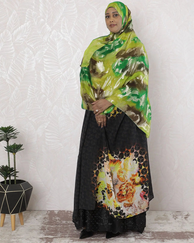 Multicolor Premium pure French (Fransawi) silk chiffon garbasaar with gold metallic lurex in floral design-D17187 Regal Fabrics