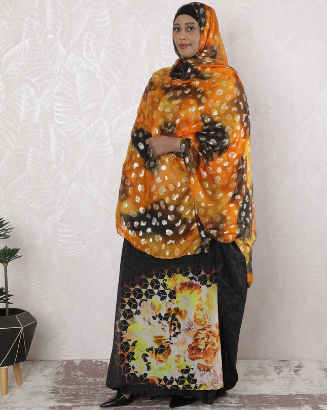 Multicolor Premium pure French (Fransawi) silk chiffon garbasaar with gold metallic lurex in abstract design-D17188 Regal Fabrics