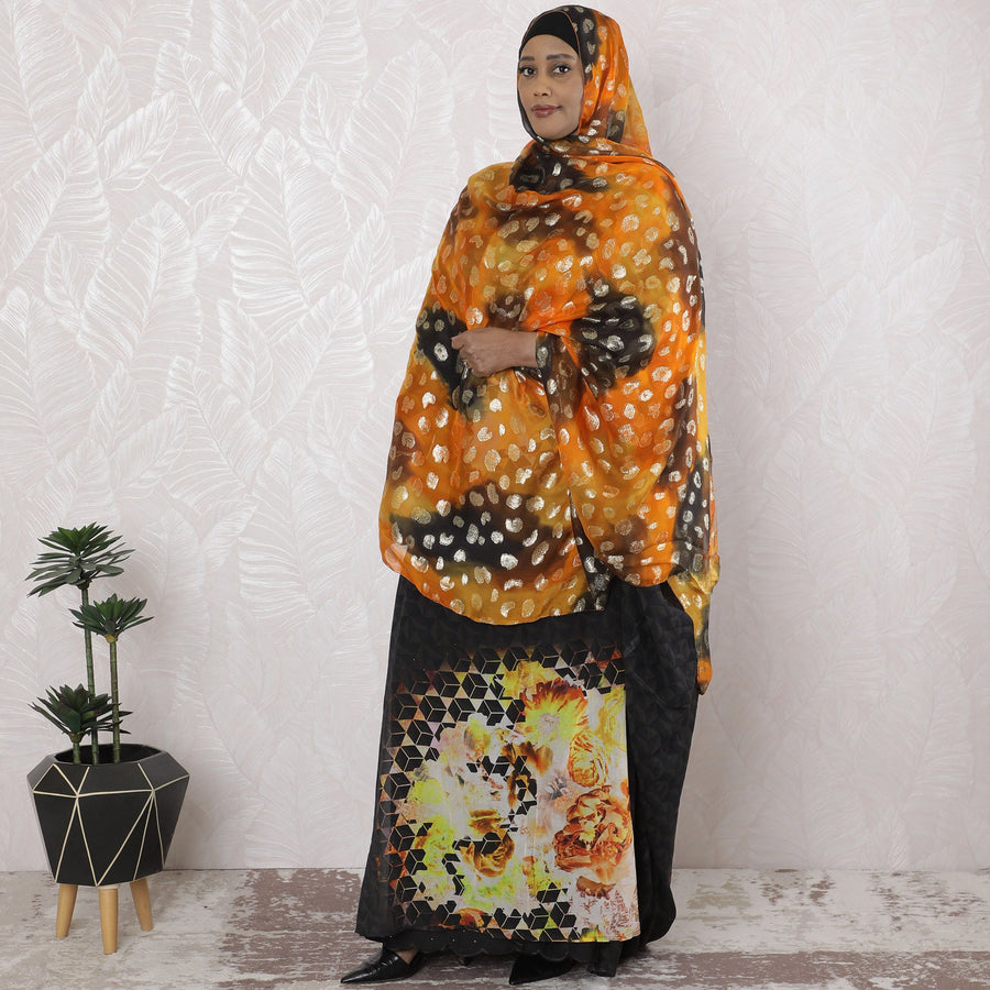 متعدد الألوان، قماش شيفون حرير فرنسي (فرنساوي) فاخر مع لوركس معدني ذهبي بتصميم تجريدي-D17188