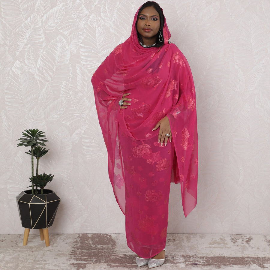 ثوب سوداني تقليدي فوشيا متألق - شيفون صناعي مع لوريكس ميتاليك، عرض 110 سم، قطعة 4.5 متر-D18437
