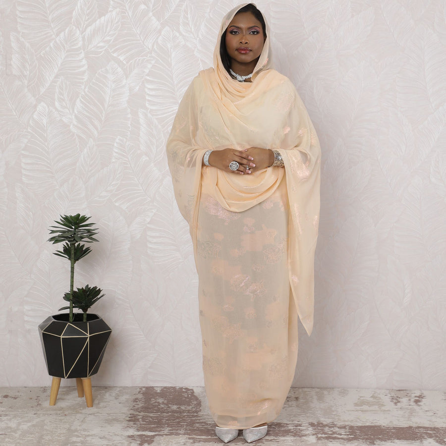 ثوب سوداني تقليدي أنيق بلون الشمبانيا - شيفون صناعي مع لوريكس ميتاليك، عرض 110 سم، قطعة 4.5 متر-D18438