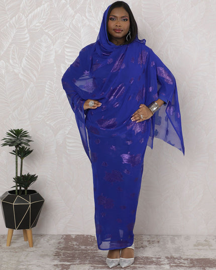 Royal Blue Traditional Sudanese Thobe - Synthetic Chiffon with Metallic Lurex, 110cm Width, 4.5 mtrs Piece-D18439 Regal Fabrics