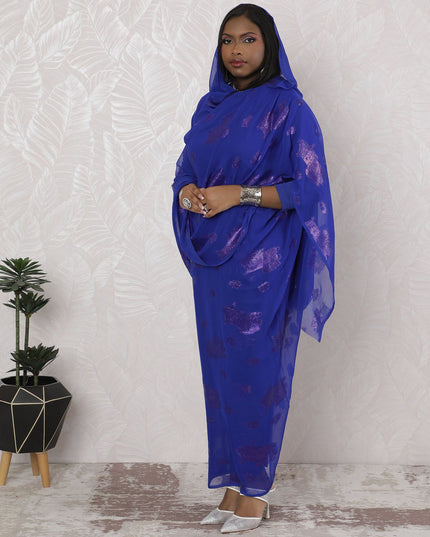 Royal Blue Traditional Sudanese Thobe - Synthetic Chiffon with Metallic Lurex, 110cm Width, 4.5 mtrs Piece-D18439 Regal Fabrics