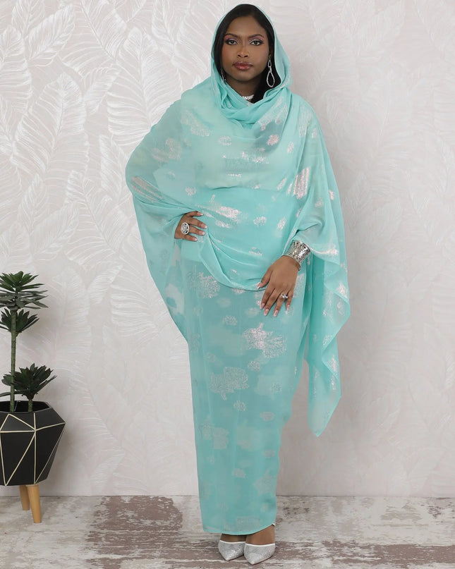 Mint Breeze Traditional Sudanese Thobe - Synthetic Chiffon with Metallic Lurex, 110cm Width, 4.5 Mtrs Piece-D18440 Regal Fabrics