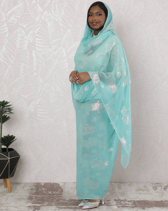 Mint Breeze Traditional Sudanese Thobe - Synthetic Chiffon with Metallic Lurex, 110cm Width, 4.5 Mtrs Piece-D18440 Regal Fabrics