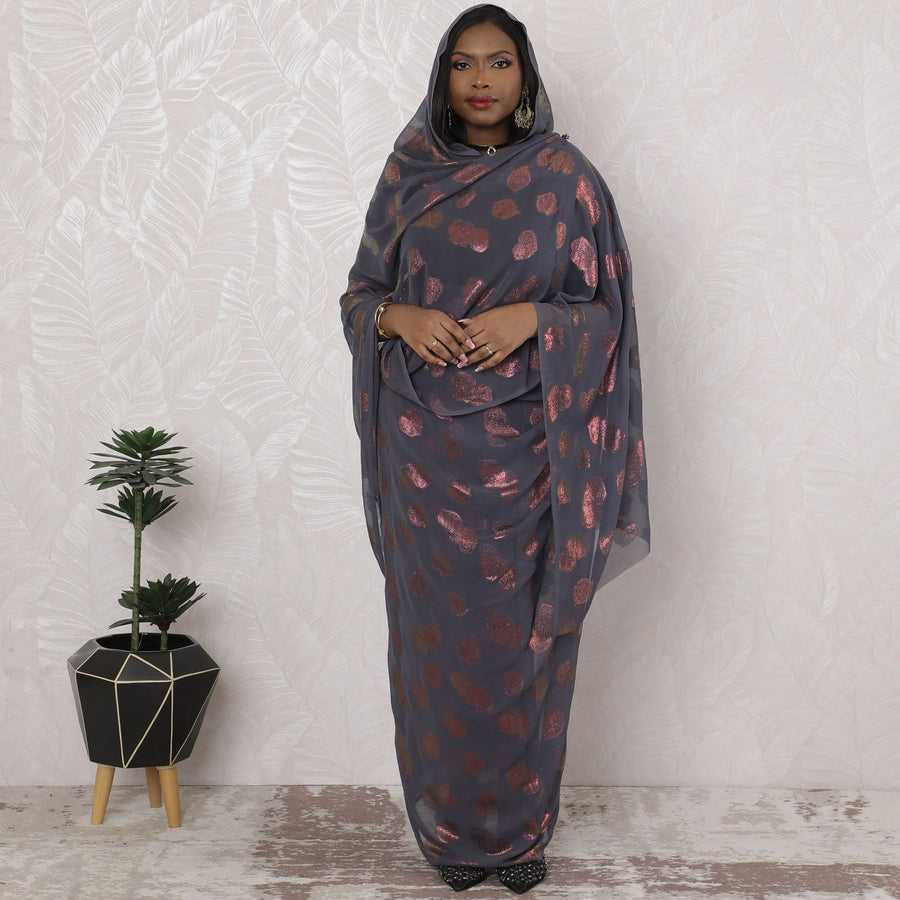 ثوب سوداني تقليدي أنيق باللون الفحمي - شيفون صناعي مع لوريكس ميتاليك، عرض 110 سم، قطعة 4.5 متر-D18445