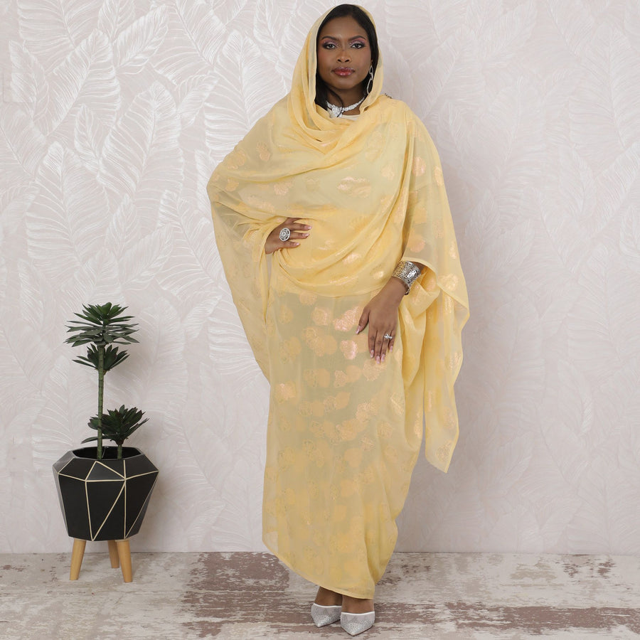 ثوب سوداني تقليدي ذهبي Sunset - شيفون صناعي مع لوريكس ميتاليك، عرض 110 سم، قطعة 4.5 متر-D18446