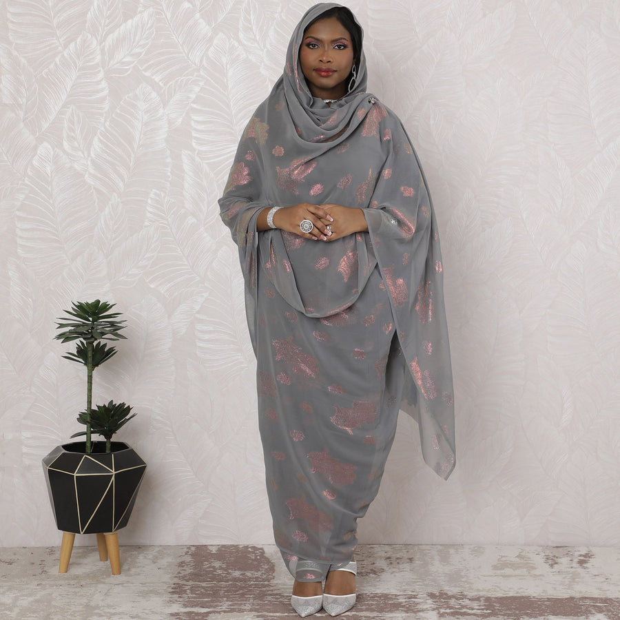 Slate Rose Traditional Sudanese Thobe - Synthetic Chiffon with Metallic Lurex, 110cm Width, 4.5m Piece-D18448