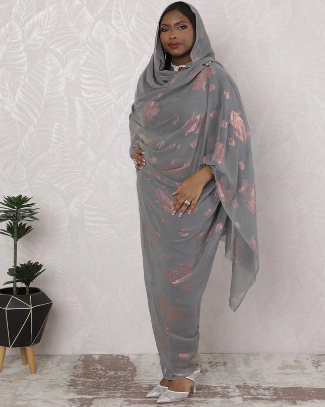 Slate Rose Traditional Sudanese Thobe - Synthetic Chiffon with Metallic Lurex, 110cm Width, 4.5m Piece-D18448 Regal Fabrics