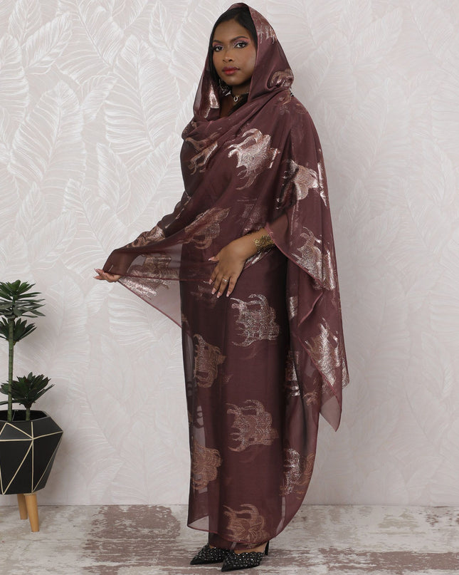 Auburn Majesty Traditional Sudanese Thobe - Synthetic Chiffon with Metallic Lurex, 110cm Width, 4.5 Mtrs Piece-D18454