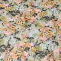 Sage green Swiss 100% cotton voile fabric with baby pink, peach, black and olive green print in floral design-D7203 Regal Fabrics