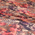 Light peach Swiss 100% cotton voile fabric with hot pink, purple, black and dark olive green print in Abstract design-D7204 Regal Fabrics