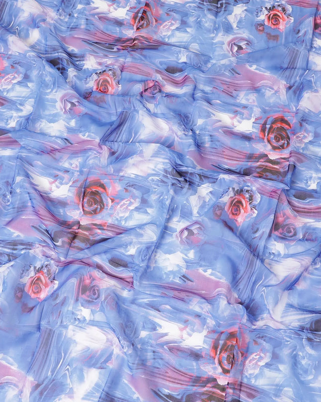White Swiss 100% cotton voile fabric with blue, lavender, off white and cerise pink print in floral design-D7211 Regal Fabrics