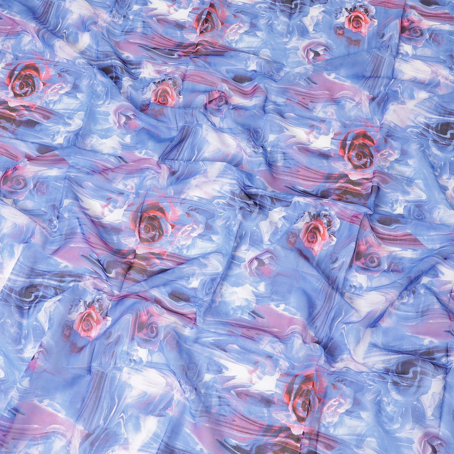 White Swiss 100% cotton voile fabric with blue, lavender, off white and cerise pink print in floral design-D7211 Regal Fabrics
