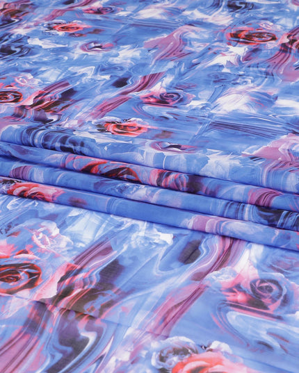 White Swiss 100% cotton voile fabric with blue, lavender, off white and cerise pink print in floral design-D7211 Regal Fabrics