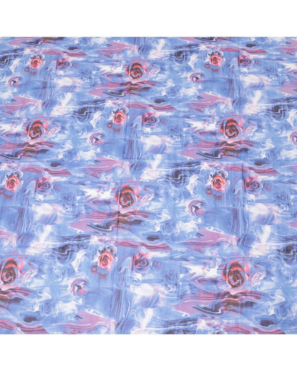 White Swiss 100% cotton voile fabric with blue, lavender, off white and cerise pink print in floral design-D7211 Regal Fabrics