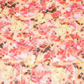 Light peach Swiss 100% cotton voile fabric with ruby red, baby pink, black and orange print in floral design-D7213 Regal Fabrics