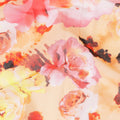 Light peach Swiss 100% cotton voile fabric with ruby red, baby pink, black and orange print in floral design-D7213 Regal Fabrics