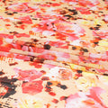 Light peach Swiss 100% cotton voile fabric with ruby red, baby pink, black and orange print in floral design-D7213 Regal Fabrics