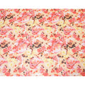 Light peach Swiss 100% cotton voile fabric with ruby red, baby pink, black and orange print in floral design-D7213 Regal Fabrics