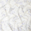 Pearl white silk chiffon fabric with green, purple & yellow digital prints in floral design - D9845