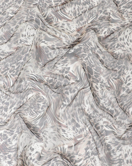 قماش من الشيفون الحريري باللون البيج مع مطبوعات رقمية باللونين البني الداكن والأسود بتصميم جلد الحيوان - D9848