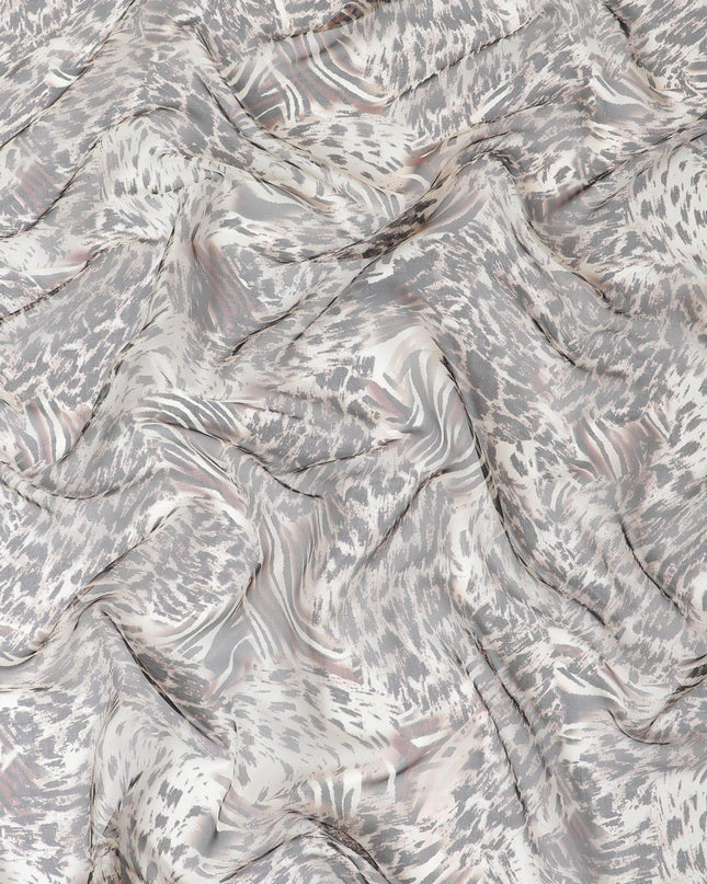 قماش من الشيفون الحريري باللون البيج مع مطبوعات رقمية باللونين البني الداكن والأسود بتصميم جلد الحيوان - D9848