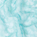 Cyan blue silk chiffon fabric with white digital prints in abstract design - D9851