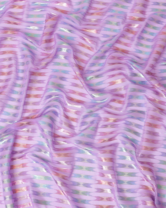 قماش شيفون حريري أرجواني مع لوركس معدني متعدد الألوان بتصميم فاخر - D9864