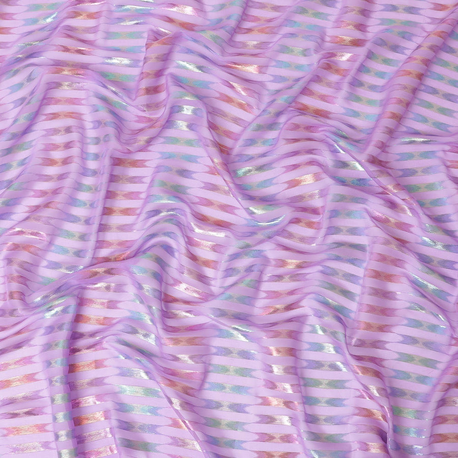 قماش شيفون حريري أرجواني مع لوركس معدني متعدد الألوان بتصميم فاخر - D9864