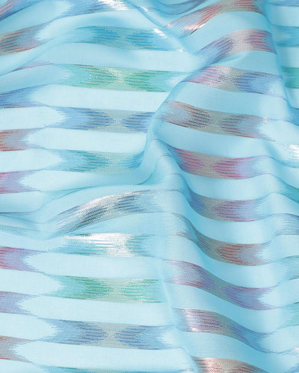 قماش شيفون حريري باللون الفيروزي مع لوركس معدني متعدد الألوان بتصميم فاخر - D9866