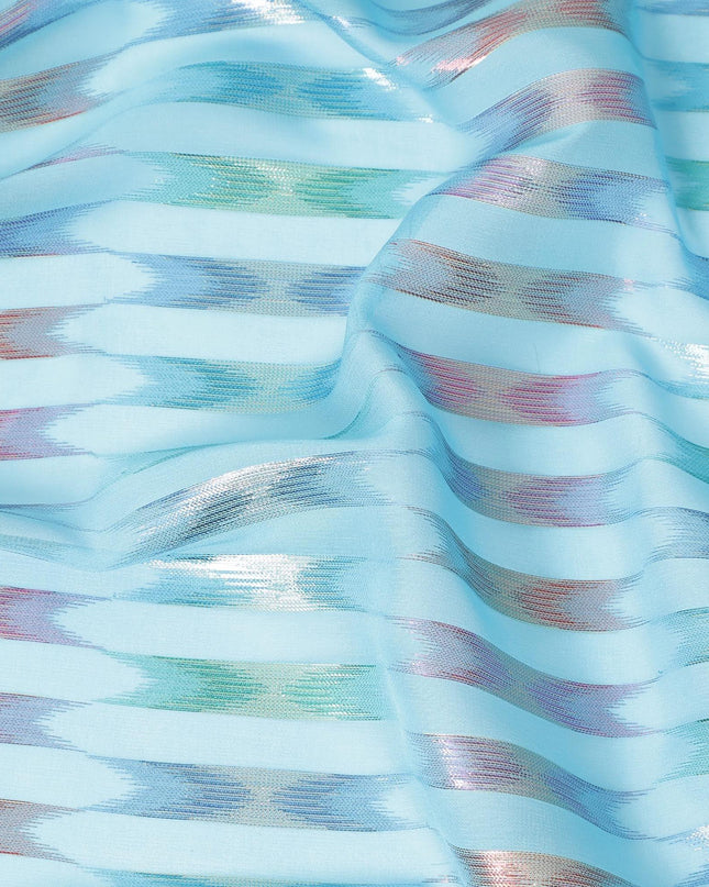 قماش شيفون حريري باللون الفيروزي مع لوركس معدني متعدد الألوان بتصميم فاخر - D9866