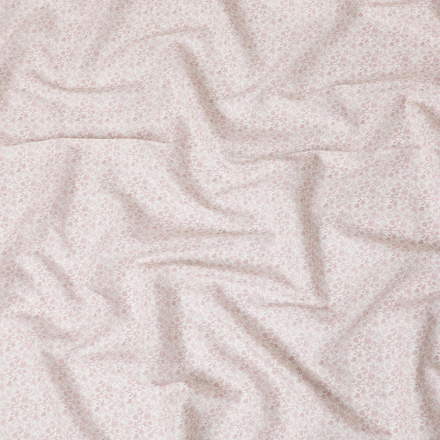 قماش كتان مخلوط باللون البيج مع طباعة باللون الأحمر القرميدي بتصميم الأزهار-D15873