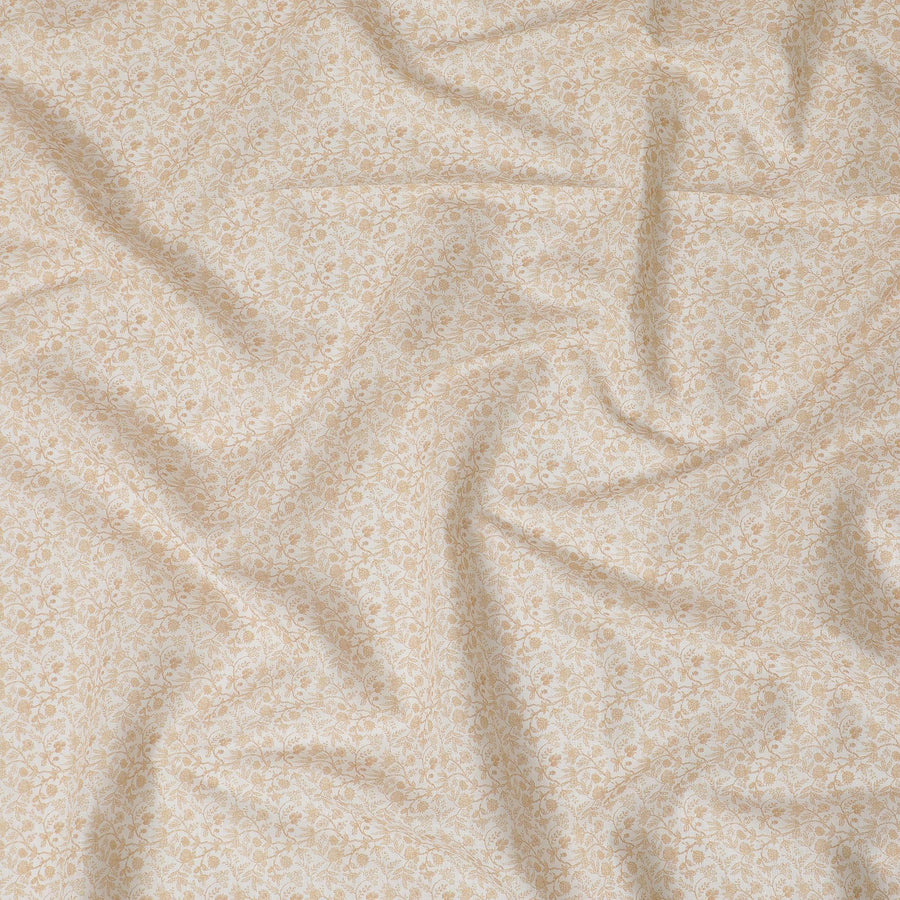 قماش الكتان المخلوط باللون البيج مع طباعة باللون الأصفر الخردلي بتصميم الأزهار-D15875