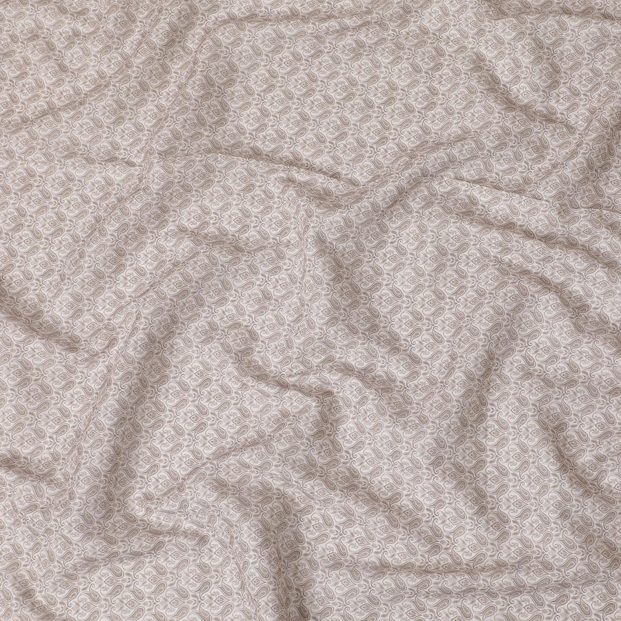 قماش كتان مخلوط باللون البيج مع طباعة زيتونية خضراء بتصميم زهور-D15876