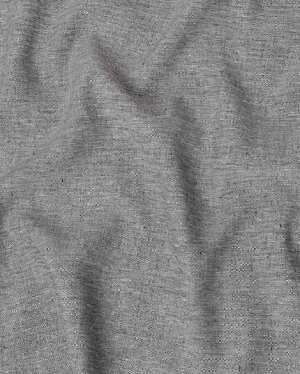 Iron grey, black Premium pure linen fabric in herringbone design-D15890