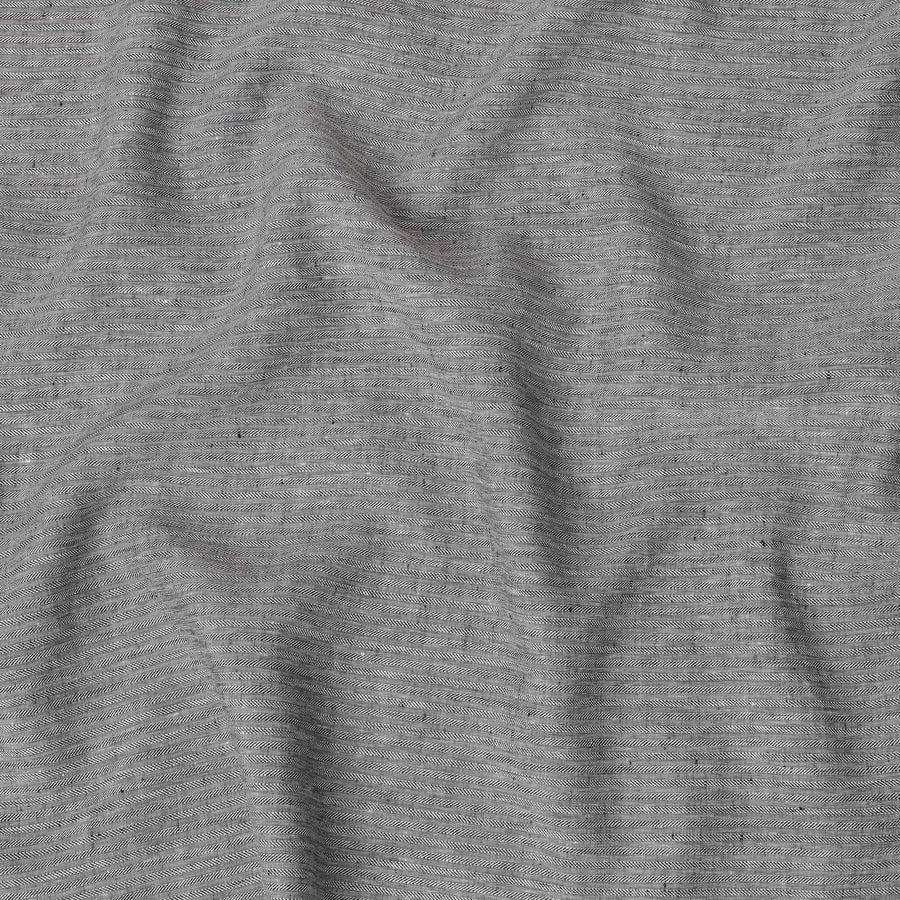 Iron grey, black Premium pure linen fabric in herringbone design-D15890