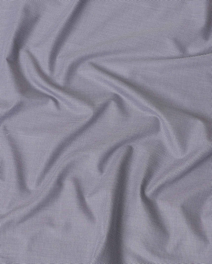 قماش القميص الأزرق الإيطالي الفاخر بنسبة 100% من القطن مع طباعة بيضاء بتصميم ذاتي-D16478