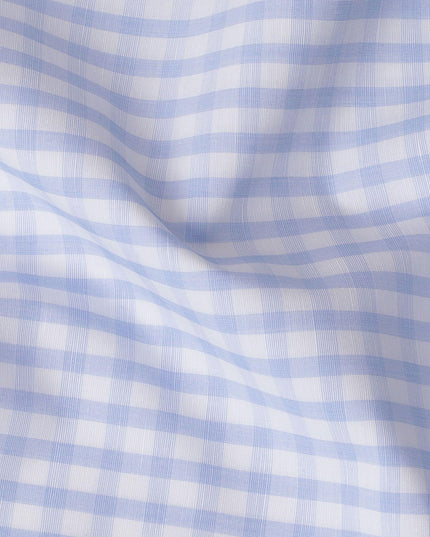 White Premium 100% cotton shirting fabric with turquoise baby blue print in checks design-D16844 Regal Fabrics