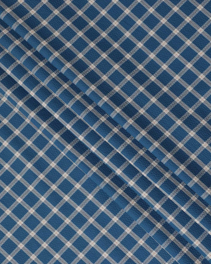 Petrol blue Premium 100% cotton shirting fabric with beige and rusty brown print in checks design-D16845 Regal Fabrics