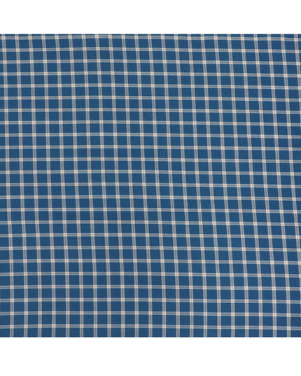Petrol blue Premium 100% cotton shirting fabric with beige and rusty brown print in checks design-D16845 Regal Fabrics