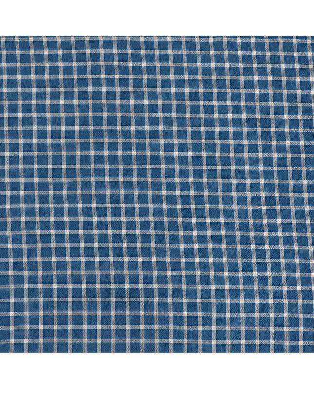 Petrol blue Premium 100% cotton shirting fabric with beige and rusty brown print in checks design-D16845 Regal Fabrics