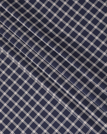 Navy blue Premium 100% cotton shirting fabric with beige and red print in checks design-D16846 Regal Fabrics