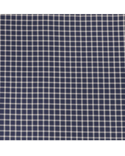 Navy blue Premium 100% cotton shirting fabric with beige and red print in checks design-D16846 Regal Fabrics