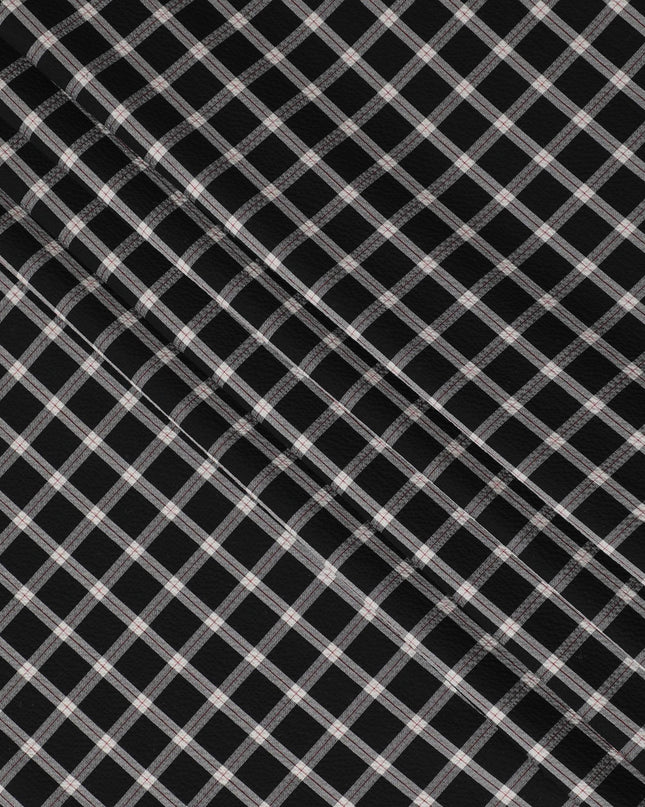 Black Premium 100% cotton shirting fabric with beige and red print in checks design-D16847