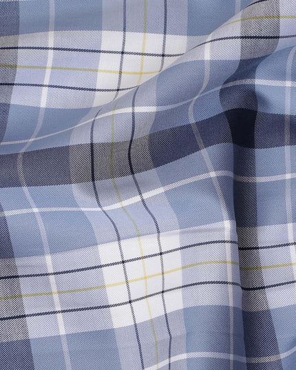 قماش القمصان القطني الفاخر 100% باللون الأزرق الفاتح مع طباعة متعددة الألوان بتصميم المربعات -D16848