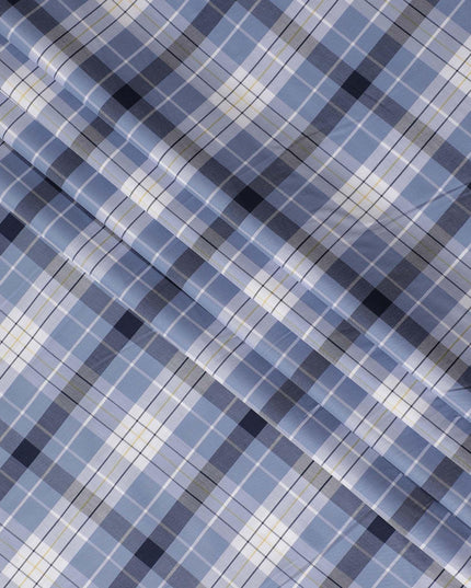 قماش القمصان القطني الفاخر 100% باللون الأزرق الفاتح مع طباعة متعددة الألوان بتصميم المربعات -D16848