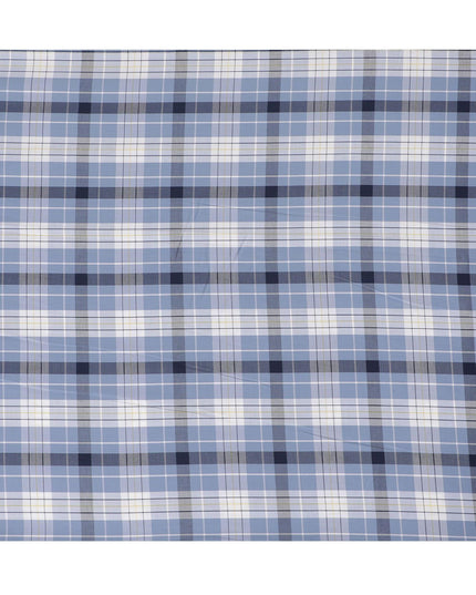 قماش القمصان القطني الفاخر 100% باللون الأزرق الفاتح مع طباعة متعددة الألوان بتصميم المربعات -D16848
