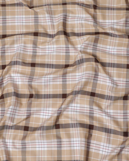 قماش القمصان القطني الفاخر بنسبة 100% باللون البني الفاتح مع طباعة متعددة الألوان بتصميم المربعات-D16849